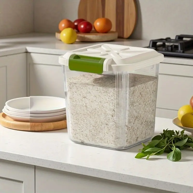 Large Clear Grain Storage Bin, Moisture Proof Flip Top Container, Reusable Stackable Rice Flour Keeper for Kitchen Pantry