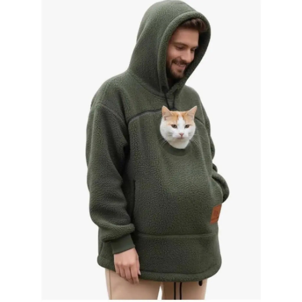 Sherpa Pet Carrier Hoodie for Men Women, Fleece Dog Cat Hoodie with Kangaroo Pouch for Small Dogs Cats