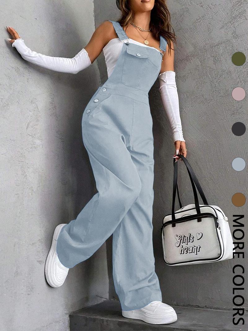 Women's Plain Pocket Overalls, Casual Comfy Overalls for Daily Wear, Ladies Clothes for All Seasons, Womenswear Women's Plain Pocket Overalls, Casual Comfy Overalls for Daily Wear, Ladies Clothes for All Seasons, Womenswear