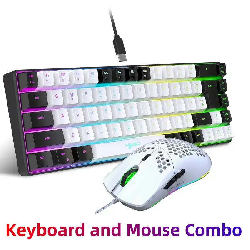 65% Gaming Keyboard and Mouse Combo, RGB Backlit Keyboard + 7200 DPI Gaming Mouse, Ultra-Compact Anti-Ghosting Wired Keyboard and Mouse for PC Laptop Gamer, LED Backlit Keyboard, RGB Backlight Keyboard, Keyboard Mouse Set, Pc Accessories Gaming