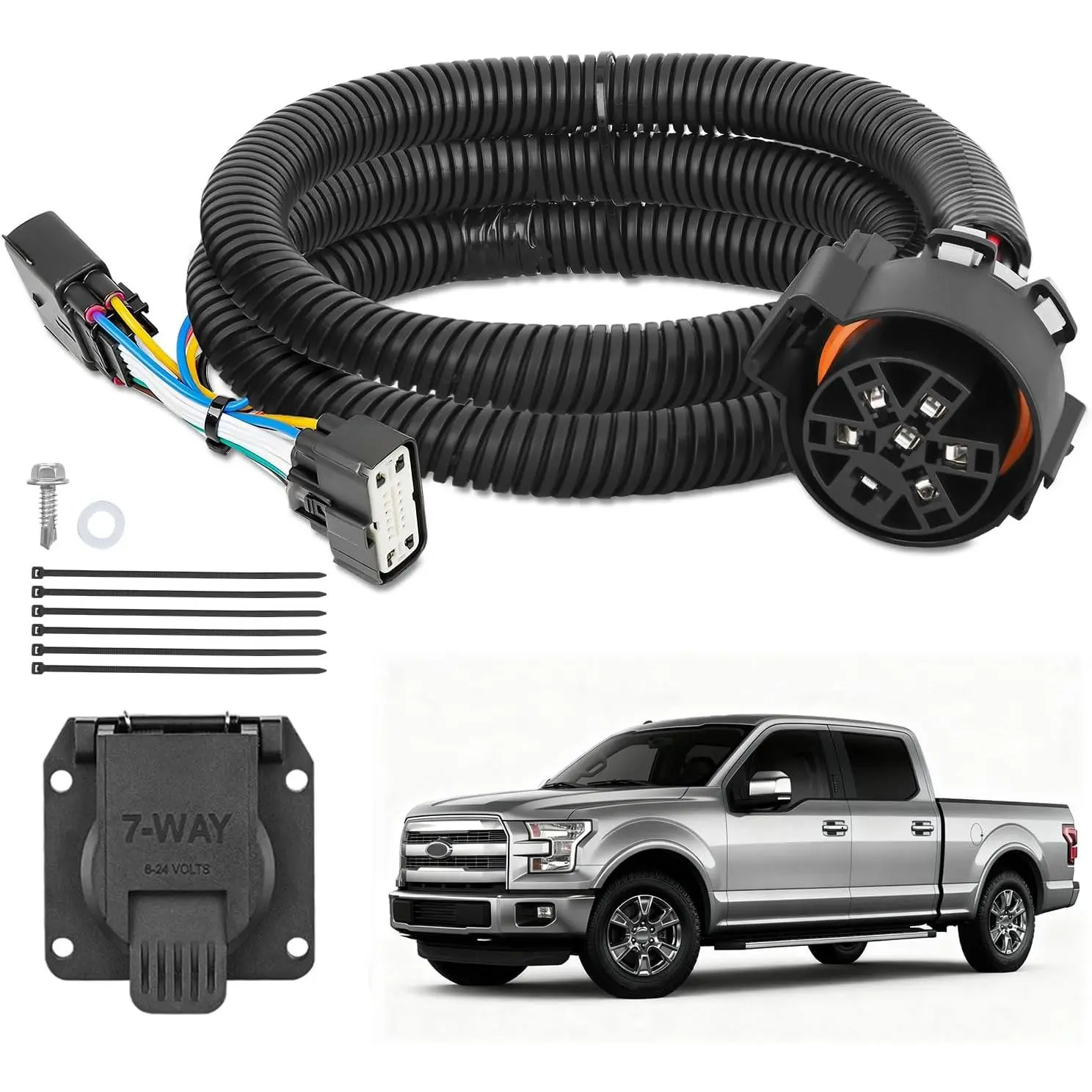 Nilight 7-Pin Trailer Wiring Harness Kit 56413 - Vehicle Standard 7-Way Connector, Custom-Fit for 2015-2020 Ford F-150, Tow Hitch Harness