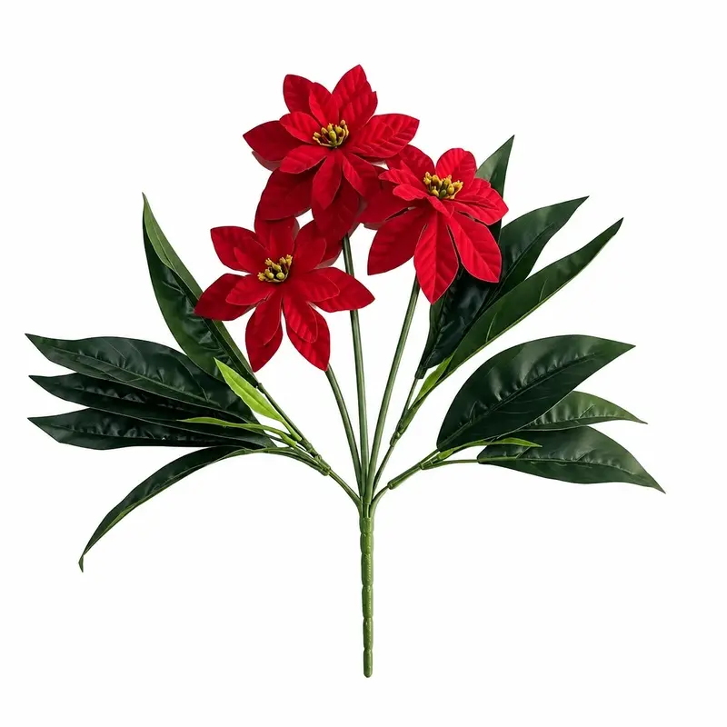 Christmas flower bouquet, multi-head poinsettia simulated flowers, home decoration flower arrangement item, festival atmosphere decoration