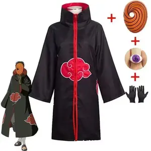 Naruto Akatsuki Tobi Cosplay Full Set: Obito Uchiha Costume with Coat, Mask, Shoes & Jade Ring – Perfect for Cosplay Events