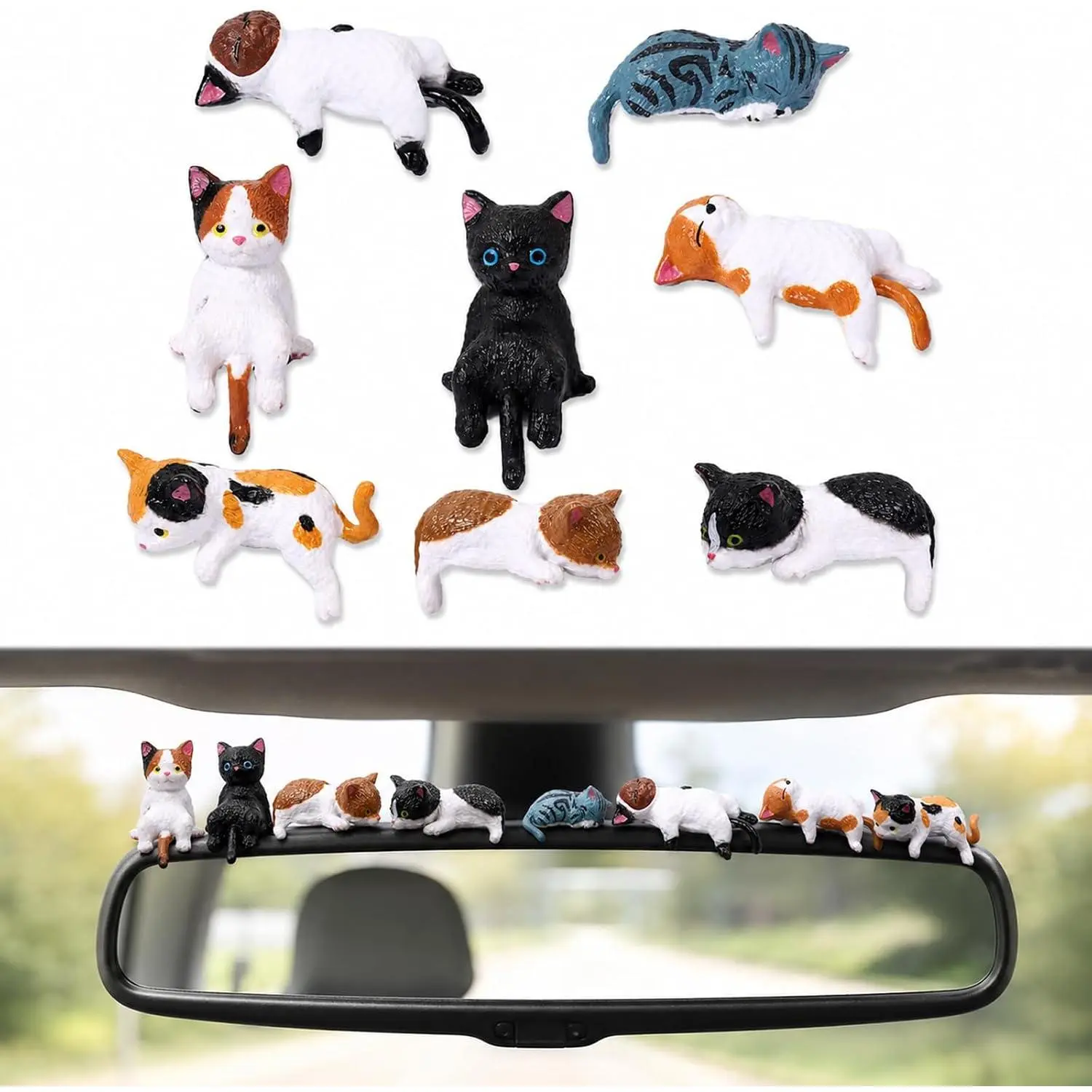 8 count Mini  Cats,   Statues, Cute Small  Figurines | For  Interior Dashboard, Office Desk Decorations,   Decor and  Lover Gifts