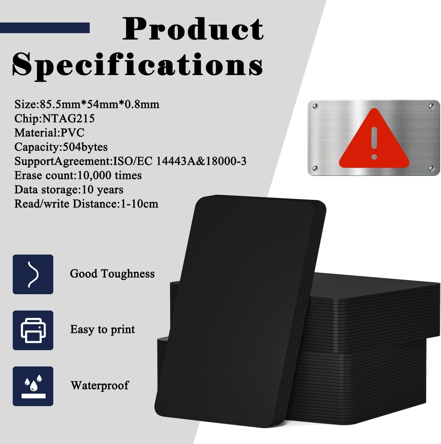 10 count NFC Cards NTAG215 NFC Tags Programmable Black NFC Card NFC Business Card NFC 215 Cards Rewritable NFC Tags  Compatible with NFC Enabled Mobile Phones & Devices