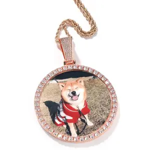 Oversize Round Custom Photo Engrave Name Necklace Iced Out CZ Hiphop Memory Jewelry