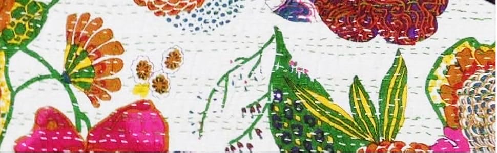 Indian Floral Print Twin Cotton Kantha Throw Blanket Bedspread Throw Gudari