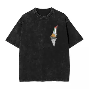 v180g[100%cotton]alentine shirts Palestine Map Palestinian Washed T Shirt Mens Streetwear Cotton T-Shirts Summer O Neck Hip Hop Tee Shirt Print Plus Size Tops