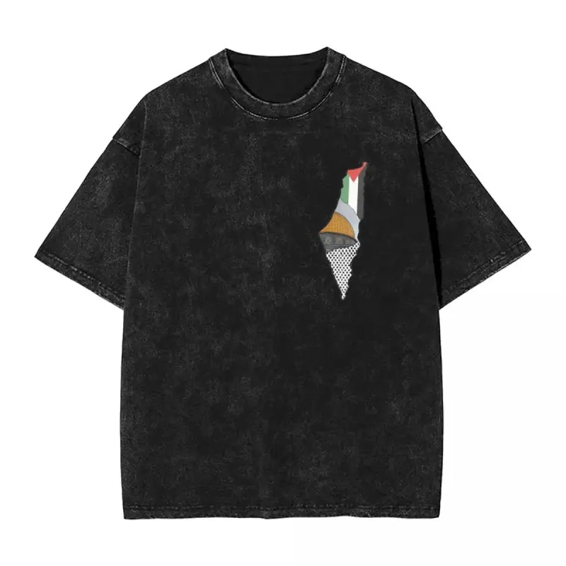 v180g[100%cotton]alentine shirts Palestine Map Palestinian Washed T Shirt Mens Streetwear Cotton T-Shirts Summer O Neck Hip Hop Tee Shirt Print Plus Size Tops