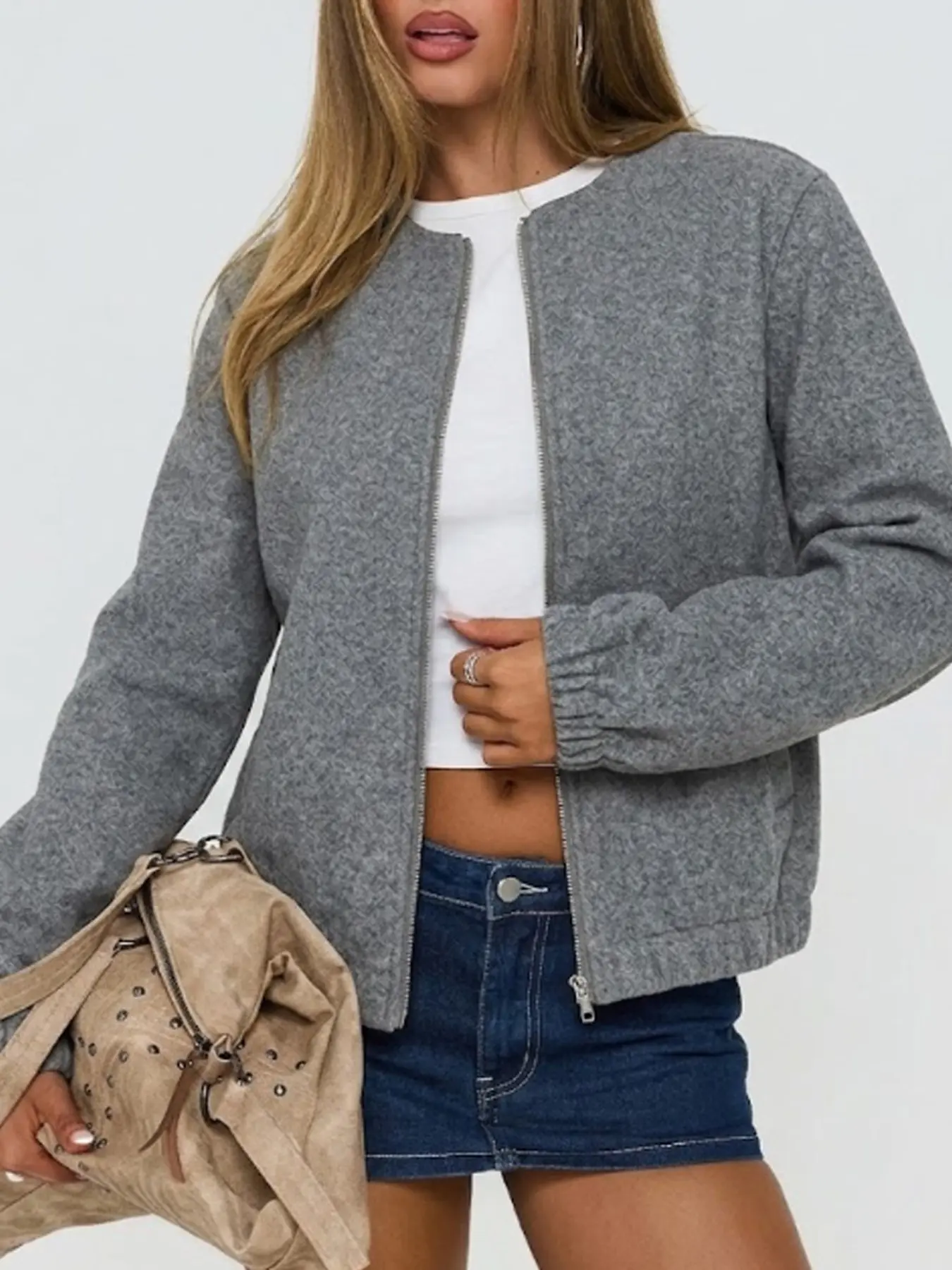 Women's Open Front Jacket, Casual Peter Pan Collar Outerwear, Fall Winter Loose Fit Zipper Top, Comfortable Daily Wear