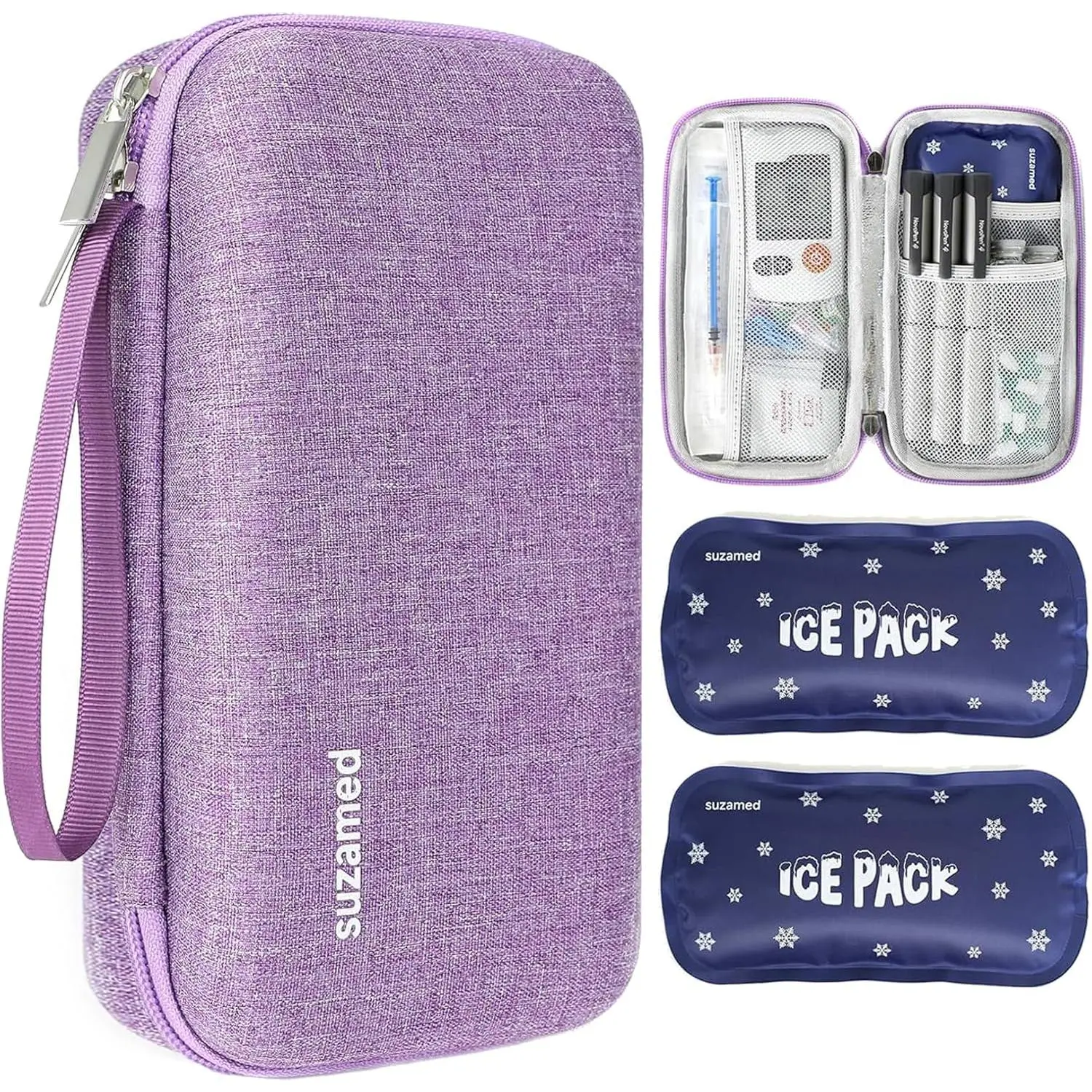 Insulin Travel Case,EVA Insulation Travel Medicine Kit with 2 Ice Packs for Diabetes Care,Insulin Pen and Diabetic Supplies (Purple)
