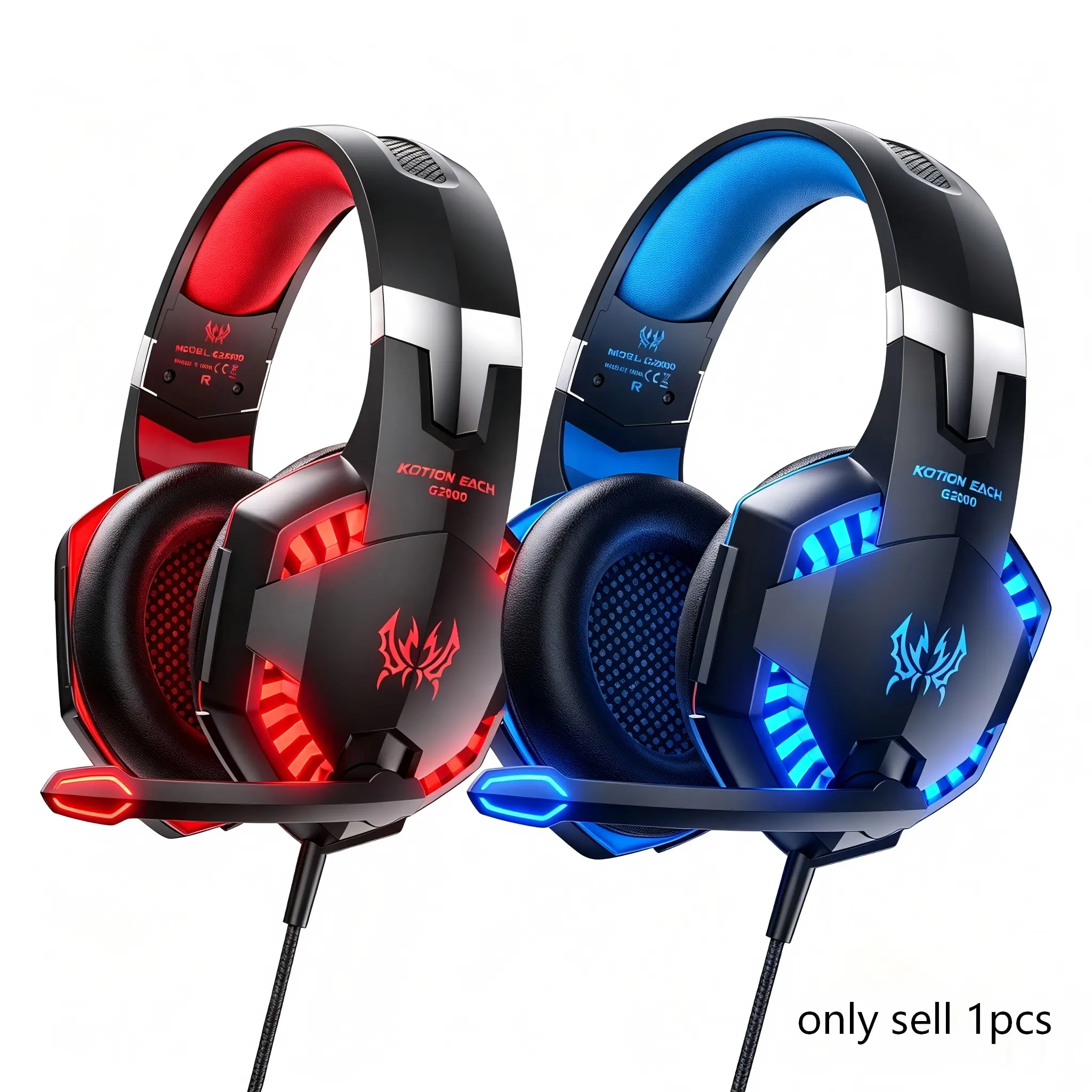 Kotion G2000 Wired Gaming Headset, PC Headsets, LED Light Over-Ear Headphones with Mic, Stereo Bass for PC Ps4 Ps5 Laptop, 2 Colors Option