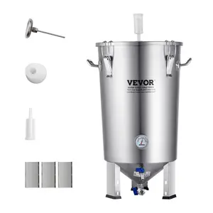 VEVOR 304 Stainless Steel Kettle, 16 GALLON Beer Brew Fermentor, Brew Bucket Fermentor for Brewing, Home Brewing Supplies with Base, Kettle Stock Pot Includes Lid, Handle, Valve, Spigot, Thermometer