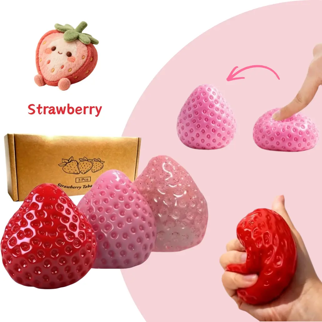 3Pcs 2.5" Strawberry Slow Rising Stress Relief Solid Squishy Kawaii Toys Realistic Food Gift for Kids Parents Partner summerwins, Fruity Fidget Toy for Stress Relief & Sensory Play