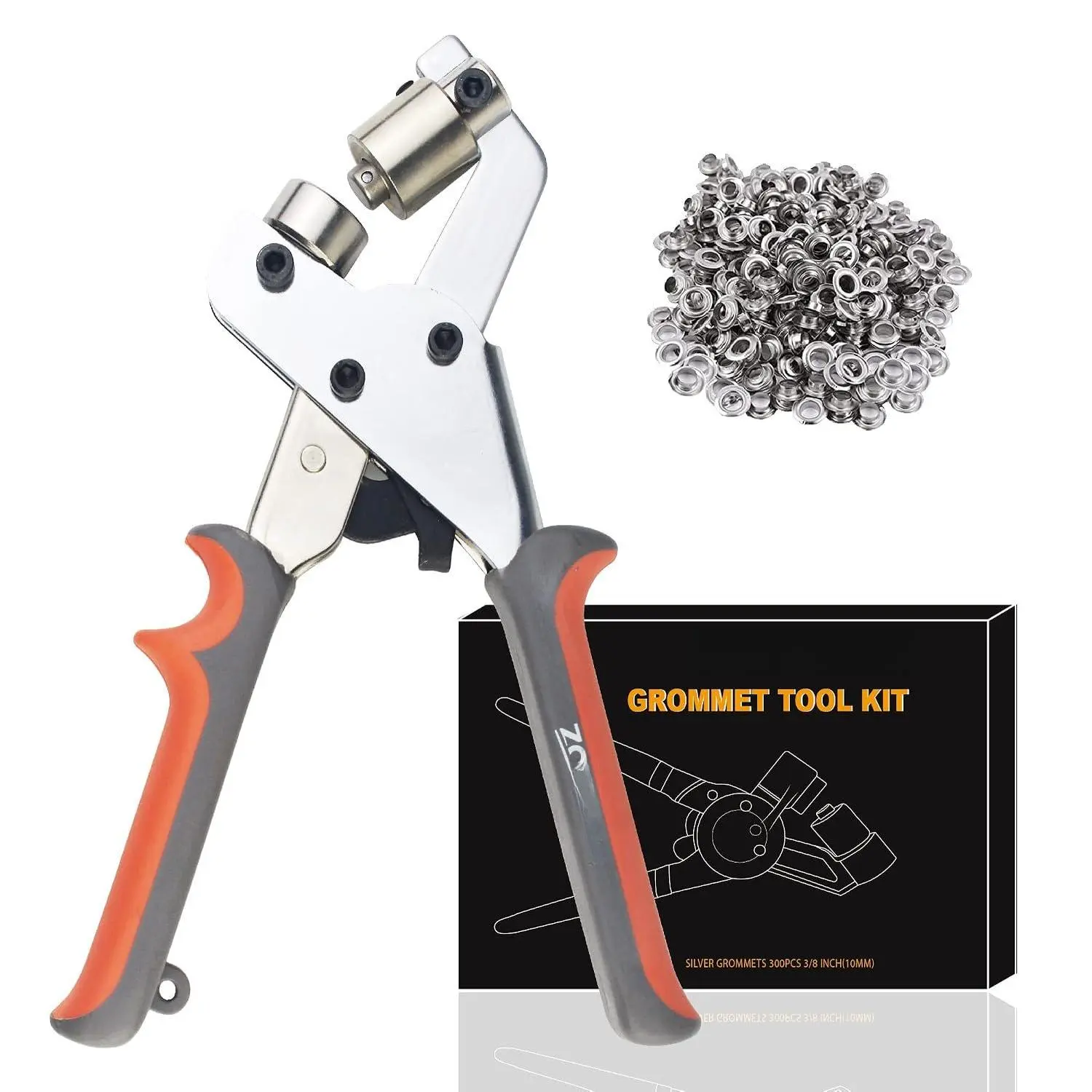Grommet Tool Kit,Eyelet Tool Multi-Purpose Handheld Manual Hole Punch Press Plier  with Metal Grommets Washers (3/8'')