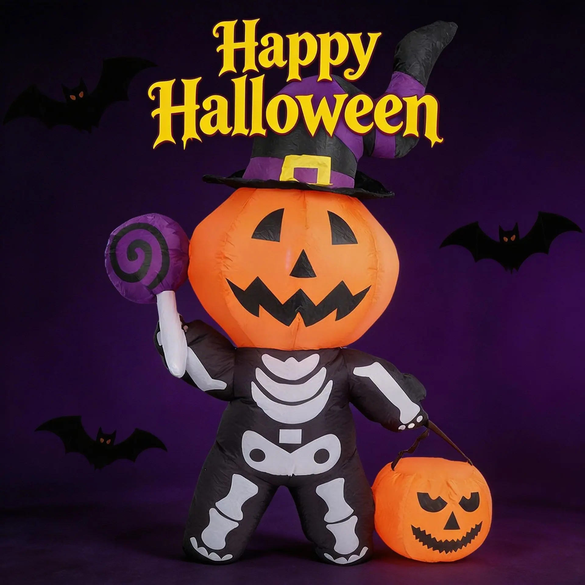 Giant 5.5ft Halloween Inflatable Pumpkin Skeleton, Spooky Yard Decor, Party Decoration, Perfect for Halloween Parties, Easy to Inflate and Set Up