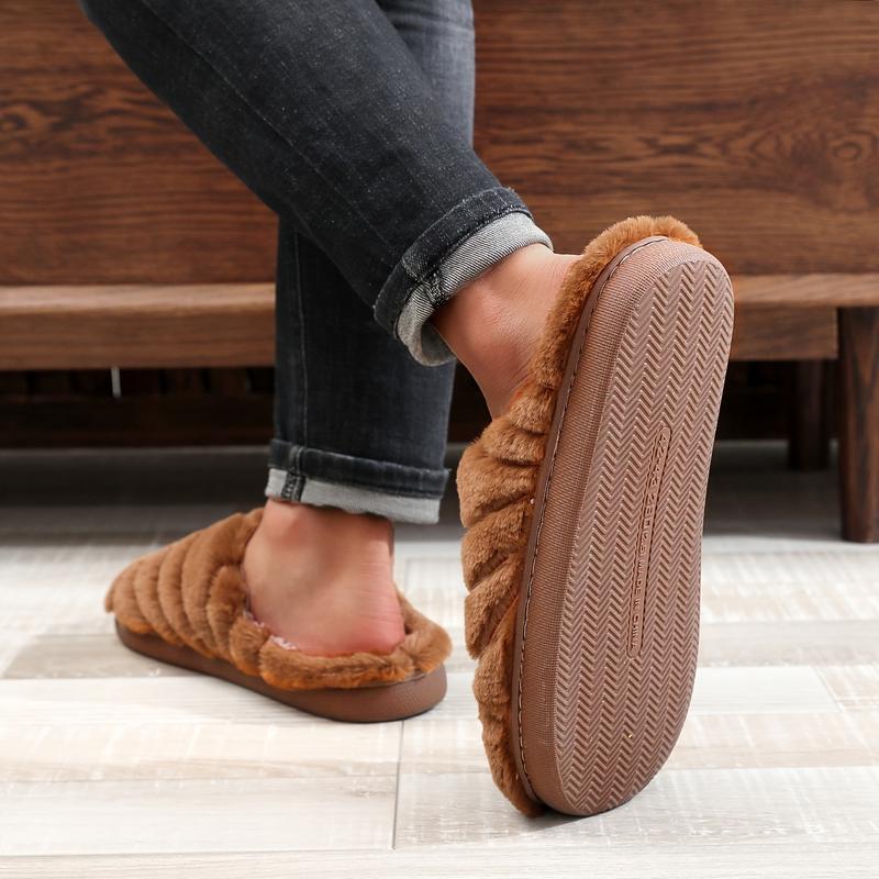 (New)Cozy Faux Rabbit Fur Slippers with Embroidered Mexican Concha Design, Plush Indoor Comfort Shoes for All Seasons