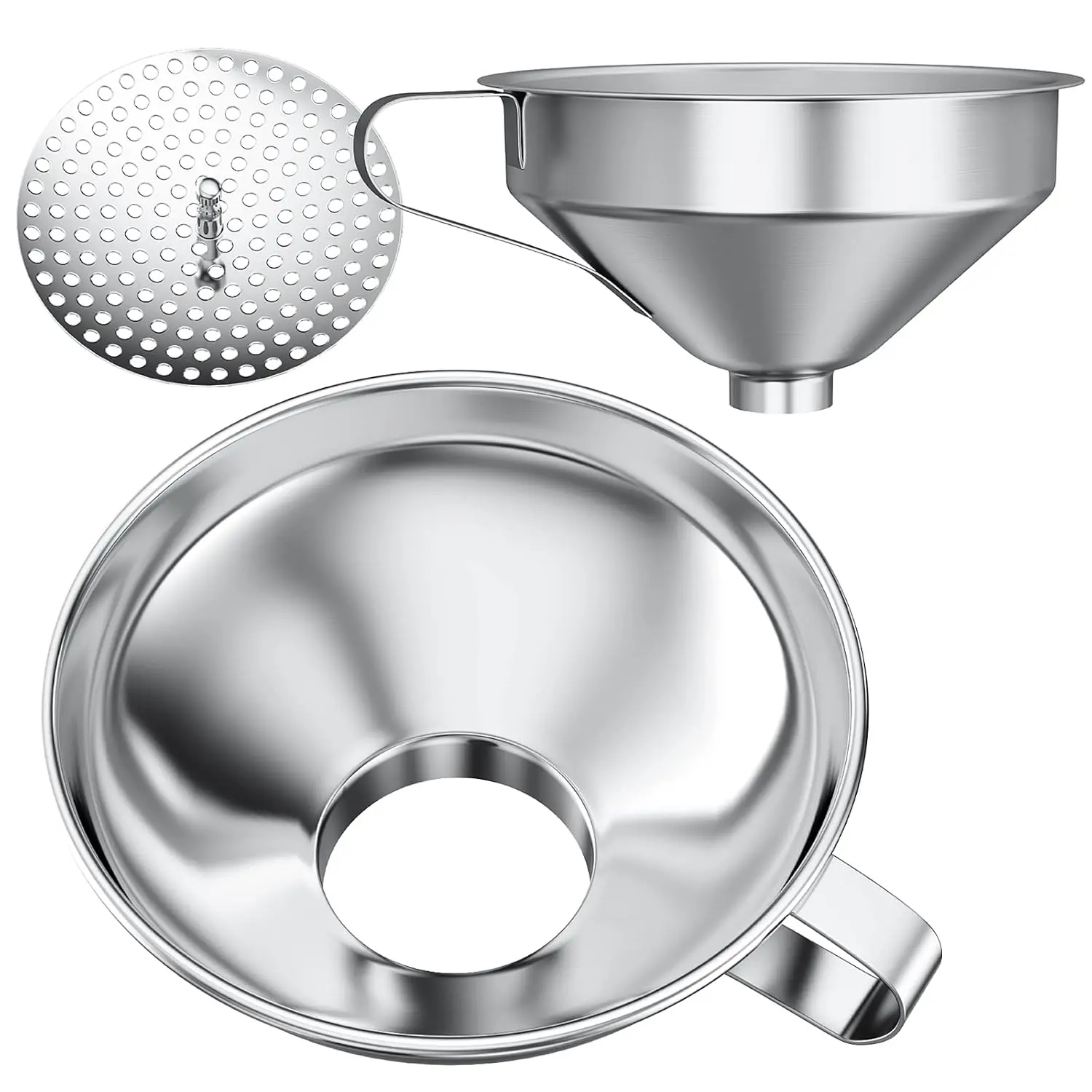 Canning Funnel for Wide Mouth and Regular Mason Jars, Stainless Steel Kitchen Use Funnels with Strainer for Filling Bottles, Metal Funnel Set for Oil Power Jam Grains Dry & Wet Ingredients