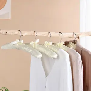 5 Pack Satin Padded Clothes Hangers with Bowknot, 360° Swivel Chrome Hook, Non Slip Soft Smooth Silk Garment Hangers for Wedding Dress, Sweater, Ladies Apparel Boutique Display