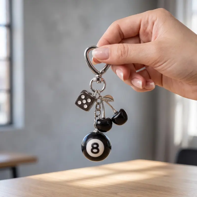 Unisex Cherry Fruit Keychain-Bag Charm, 9.5cm Exquisite Alloy Metal Fashion Accessory, Cute Trendy Design for Casual Wear, Everyday Commuting or Gifting, Lightweight, Polished Shine, One Size, Alloy Crafted
