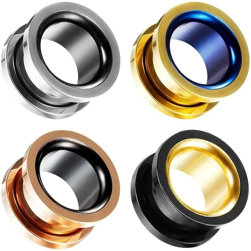 Ear Gauges Screw Surgical Steel Plugs, Flesh Stretchers Earrings, Size 2g to 30mm Colorful Tunnels.