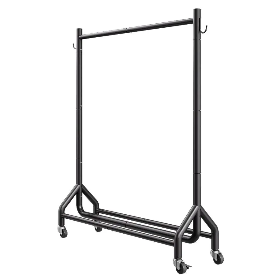 VEVOR Clothes Rack, Rolling Clothing Garment Rack with Hanging Rod and Side Hooks, 198 lbs Load Capacity, Heavy Duty Carbon Steel Clothing Racks with Wheels, Ideal for Bedroom, Laundry, Living Room