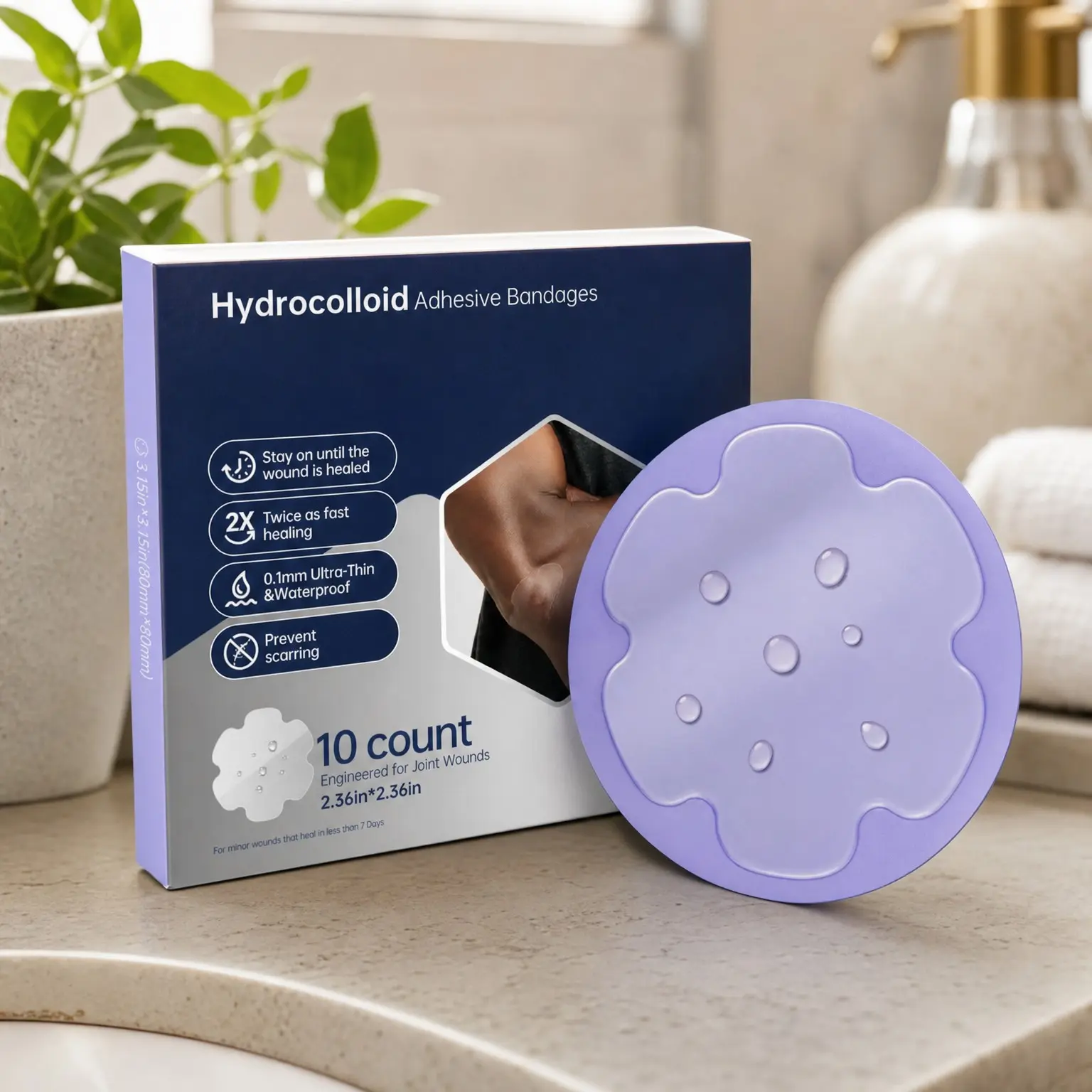 Hydrocolloid Bandages Wound Dressing - 0.004 inch Ultra-Thin Second Skin, 7-Day Long-Lasting Waterproof Protection, Faster Healing & Less Scarring, HSA FSA Eligible for Outdoor First Aid