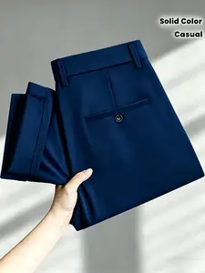 Men's Business Casual Suit Pants, Slim-Fitting Ankle-Length Mid-Waist, Zipper Fly, All Seasons, Office & Daily Wear, Menswear
