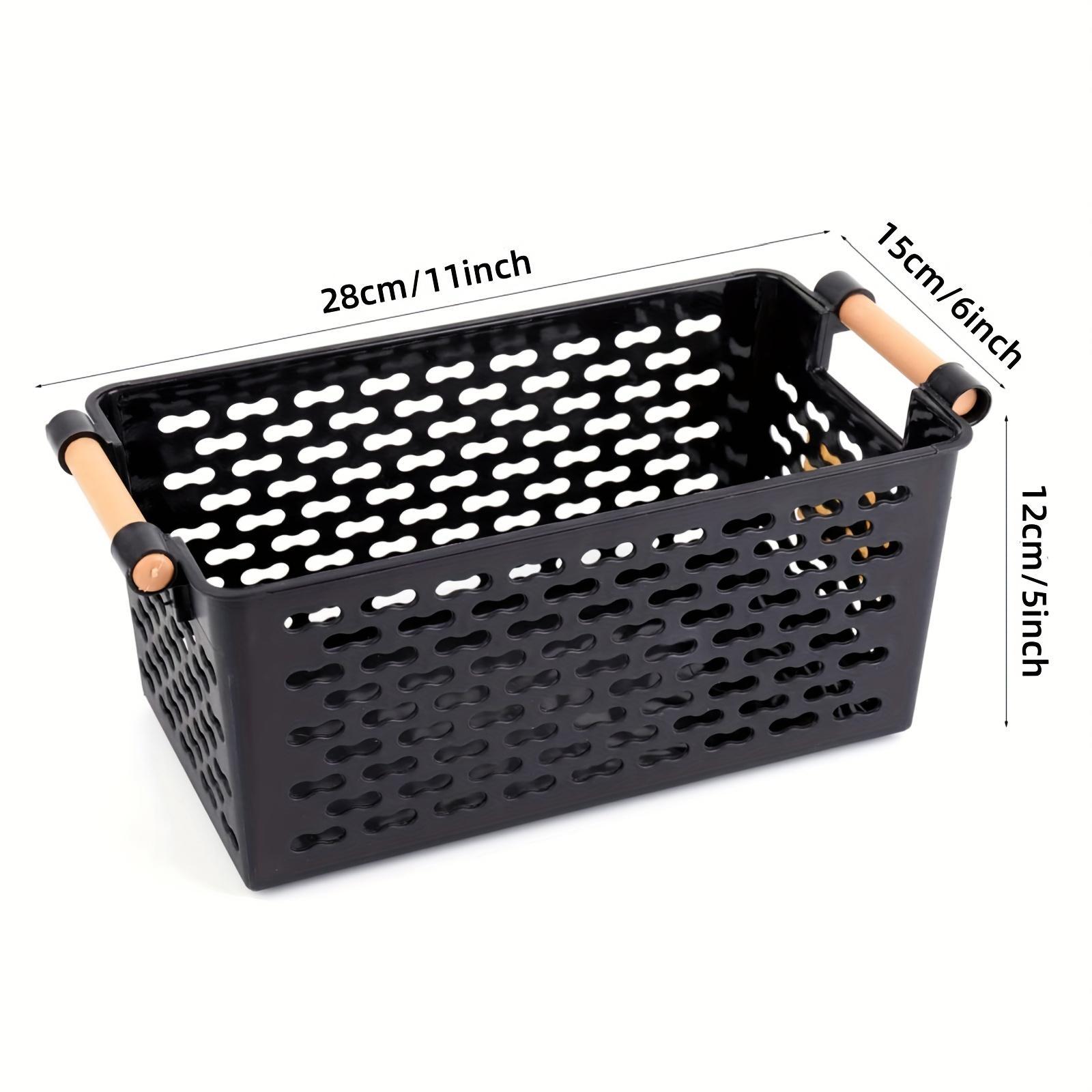 Set of 6 Stackable Durable Plastic Storage Baskets with Handles, Open Top Ventilation Holes, for Home, Office, Closet, Bathroom Storage