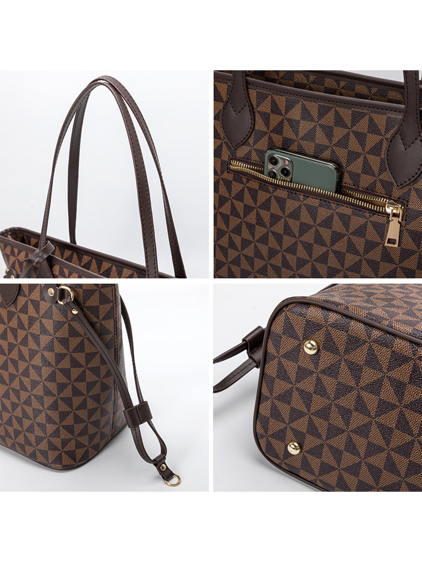 Fashionable Geometric Pattern Tote Bag & Wallet Set, Work Commuter Bags for Women, Large Capacity Shoulder Bag & Wallet, Casual Trendy Versatile High-quality Daily Commuting Unique Bags Set, Mother's Day Gift