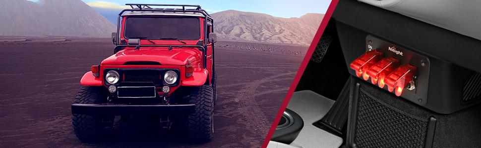 Nilight 3Gang 3Pin SPST ON/Off Red Rocker Switch Panel w/ LED Light Flip Cover