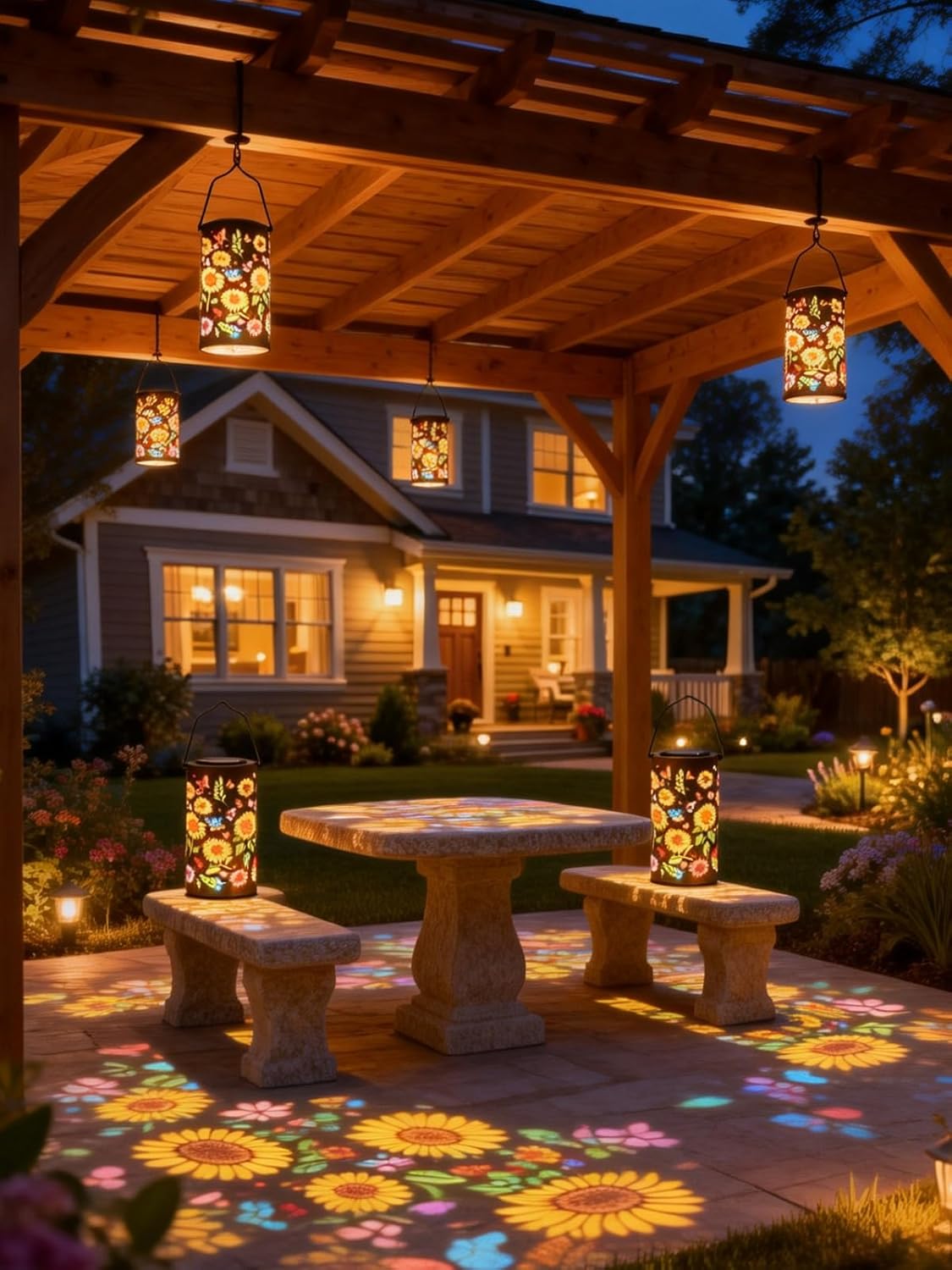 Colorful Solar Lanterns Outdoor Waterproof, Garden Decor Gifts for Women Mom Grandma - LED Colorful Sunflower Solar Powered Lights Metal Hanging Lantern for Outside Garden Patio Yard Lawn Porch Decor