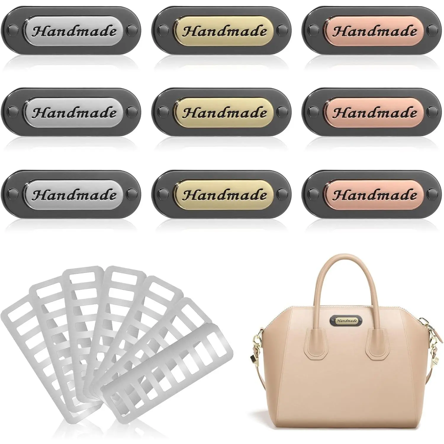 9 count  Metal Labels with Shim Oval Shaped Alloy Hand Made Bag Tags for Clothes  Sewing Accessories DIY Crafts Decoration