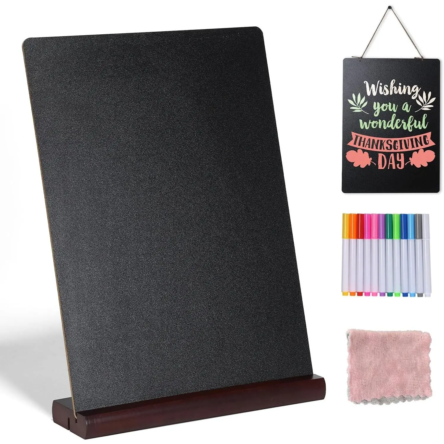 11.7x16.5 Inch Tabletop Chalkboard with Wood Base, Menu Chalkboard Stand, Message Board, Bar and Special Event Decorations, Hanging Double-Sided Chalkboards Sign for DIY Home Decoration-Walnut
