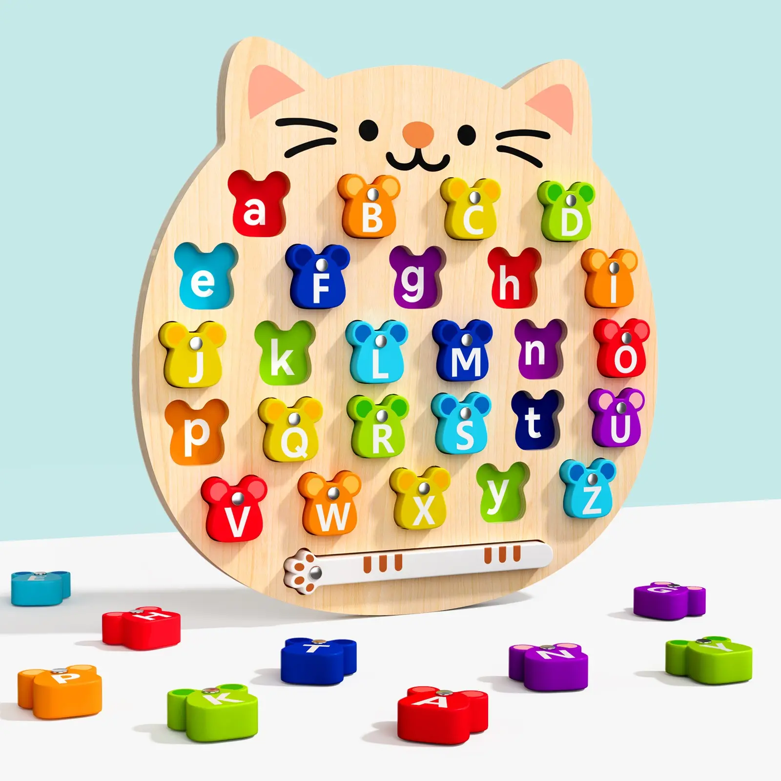 Cat Catch Mouse Alphabet Matching Puzzle Board, Fun Case-Sensitive Letter Pairing, Enhances Cognitive Skills, Eco-Friendly Material, Perfect Gift, Wooden Puzzles