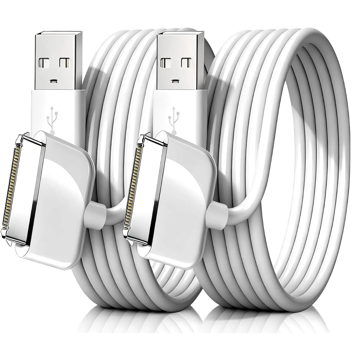 Durable 2-Pack 3.3ft/1m 30-Pin USB Charger Cable for Old Smartphone, Cellphone, Electronic Mobile Devices - Compatible with iPhone 4/4S, 3G/3GS, iPad 1/2/3, iPod Nano/Classic, Synthetic