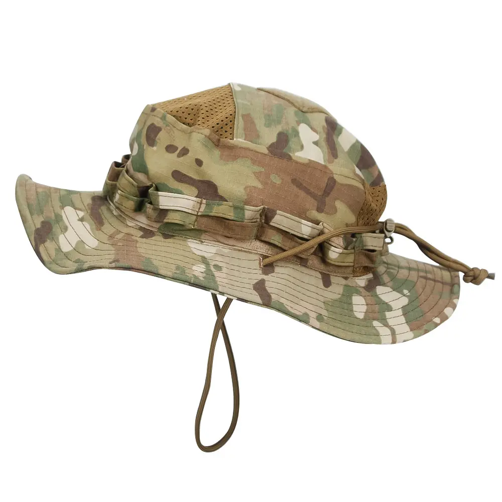 New outdoor tactical beanie hat, military fan round-brimmed hat, Velcro camouflage hat, sun-shading breathable hat, camping fisherman hat