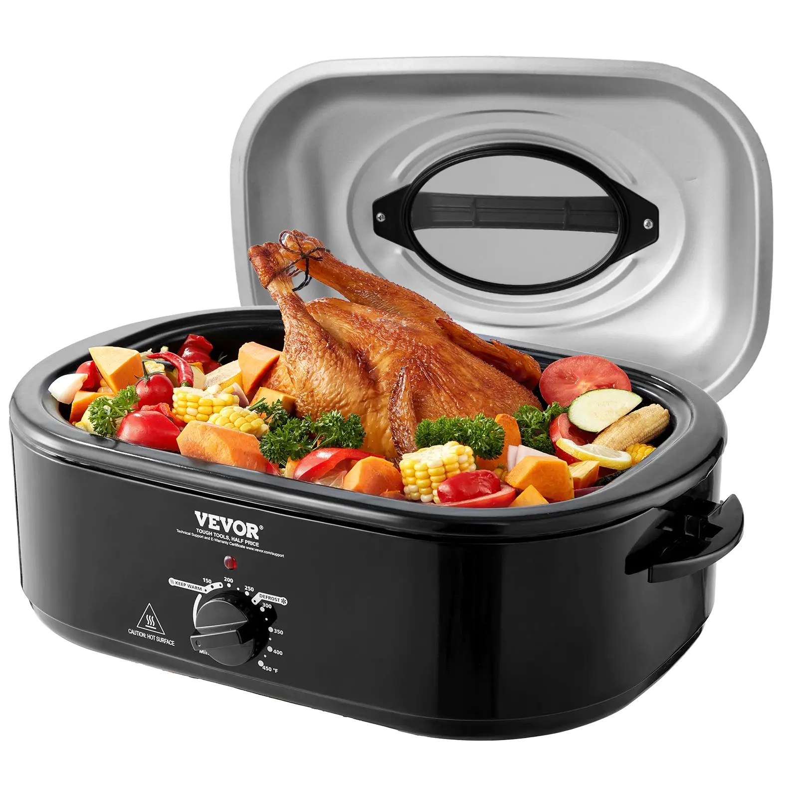 【toolupgrade】VEVOR 20 QT Electric Roaster Oven, 1450W Turkey Roaster with Self-Basting Lid, Defrost Function, Warm Function, Adjustable Temperature, Removable Pan Rack, Fits Turkeys Up to 24LBS