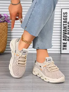 Women’s Big Hole Mesh Letter Print Lace-Up Chunky Sneakers, Low Top Casual Walking Footwear with Full Hollow Grid Mesh Uppers and Hollow-Cut Sculpted Thick Outsoles for Daily Errands, Outdoor Strolls and All-Purpose Everyday Outfits