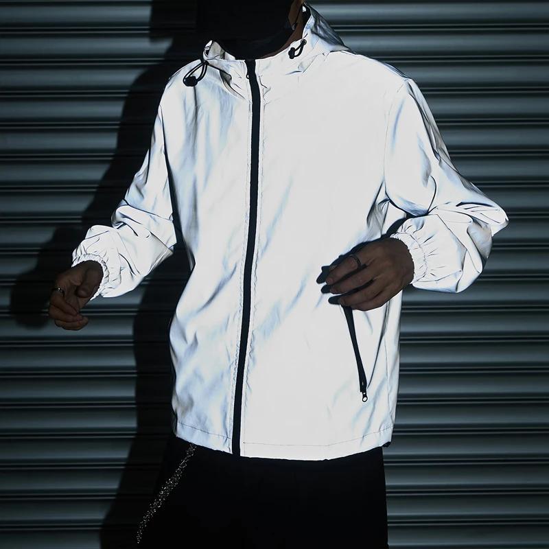 Kyn Apparel Night Reflective Clothes Spring New Men's Hooded Jacket Outdoor Run Casual Windproof Coat Couples Hip-hop Streetwear S-5XL