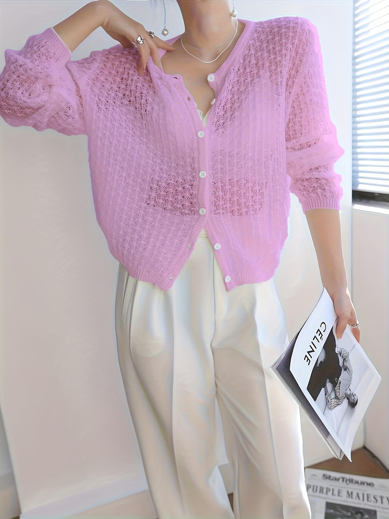 Women's Fashion Round Neck Knit Long Sleeve Cardigan Button, Lightweight Casual Style, Perfect for Spring, Summer, Autumn, Elegant Loose Fit, Knitwear