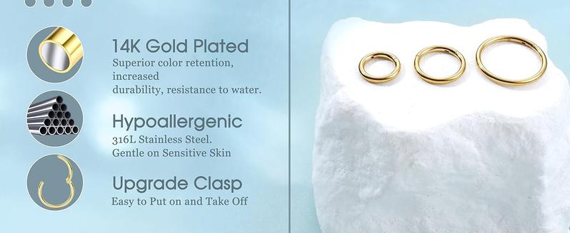 Jstyle 8 Pcs 16G 316L Surgical Steel Nose Rings Hoops Septum Rings Lip Rings Hypoallergenic Nose Clicker Ring Tragus Helix Cartilage Daith Rook Sleeper Earring Body Piercing Jewerly for Women Men