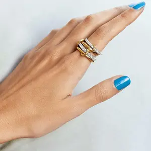 Vintage Finger Rings Creative Two-Color Four-Ring Interlocking Rings Ins Stacking Artifact Fashion Women Jewelry Accessories