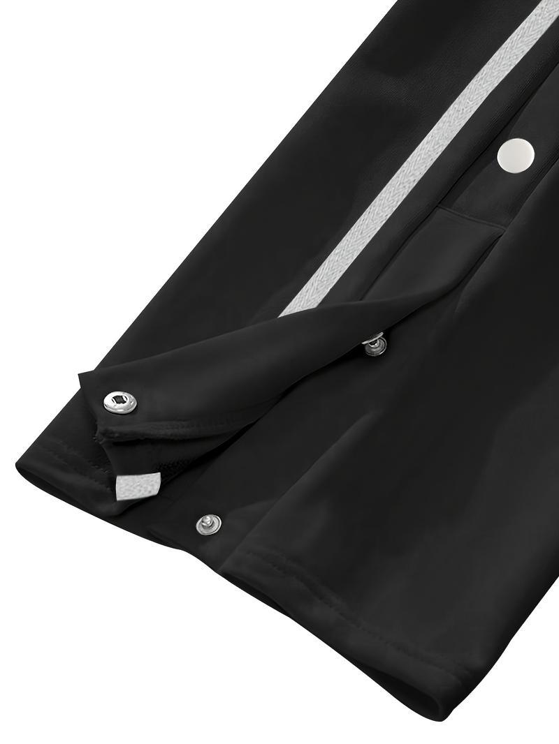 Men's Casual Polyester Pants, Solid Color, Side Stripes and Button Details, Regular Fit, Drawstring, Suitable for All Seasons, Comfortable and Fashionable for Adults