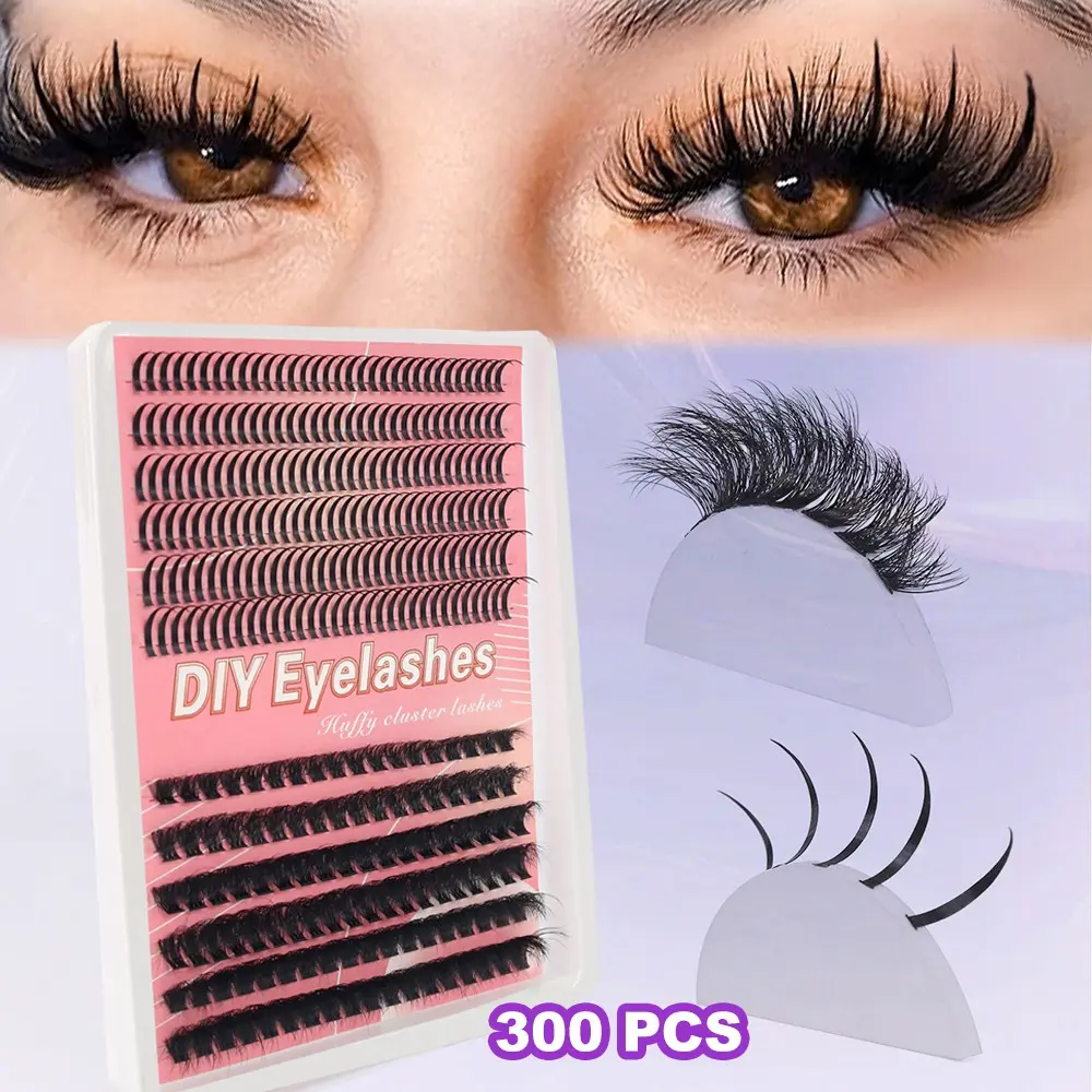 300Pcs DIY Lash Extension 100D （8-16mm）Volume False Lashes Clusters with Spikes Lash Extension Clusters 12/14/16mm Ultra Long, Professional Cluster Eyelash Extensions Beauty Eyelash Clusters for Manga/Spiky/Mega Volume Look