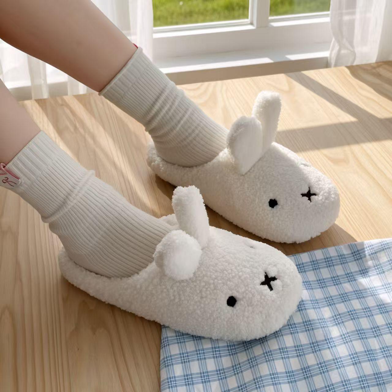 Miffy Winter Comfort Warm Cartoon Cute Anti Slip Slippers Kawaii Plush Cotton Slippers for Women Gift Toy