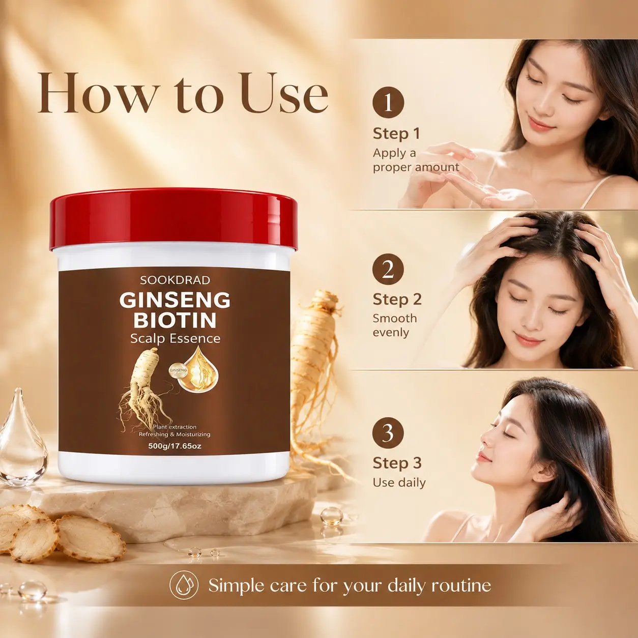 Ginseng Biotin Scalp Essence, Plant Extraction, Refreshing, Moisturizing, Scalp Care, Suitable For All Hair Types, 500g