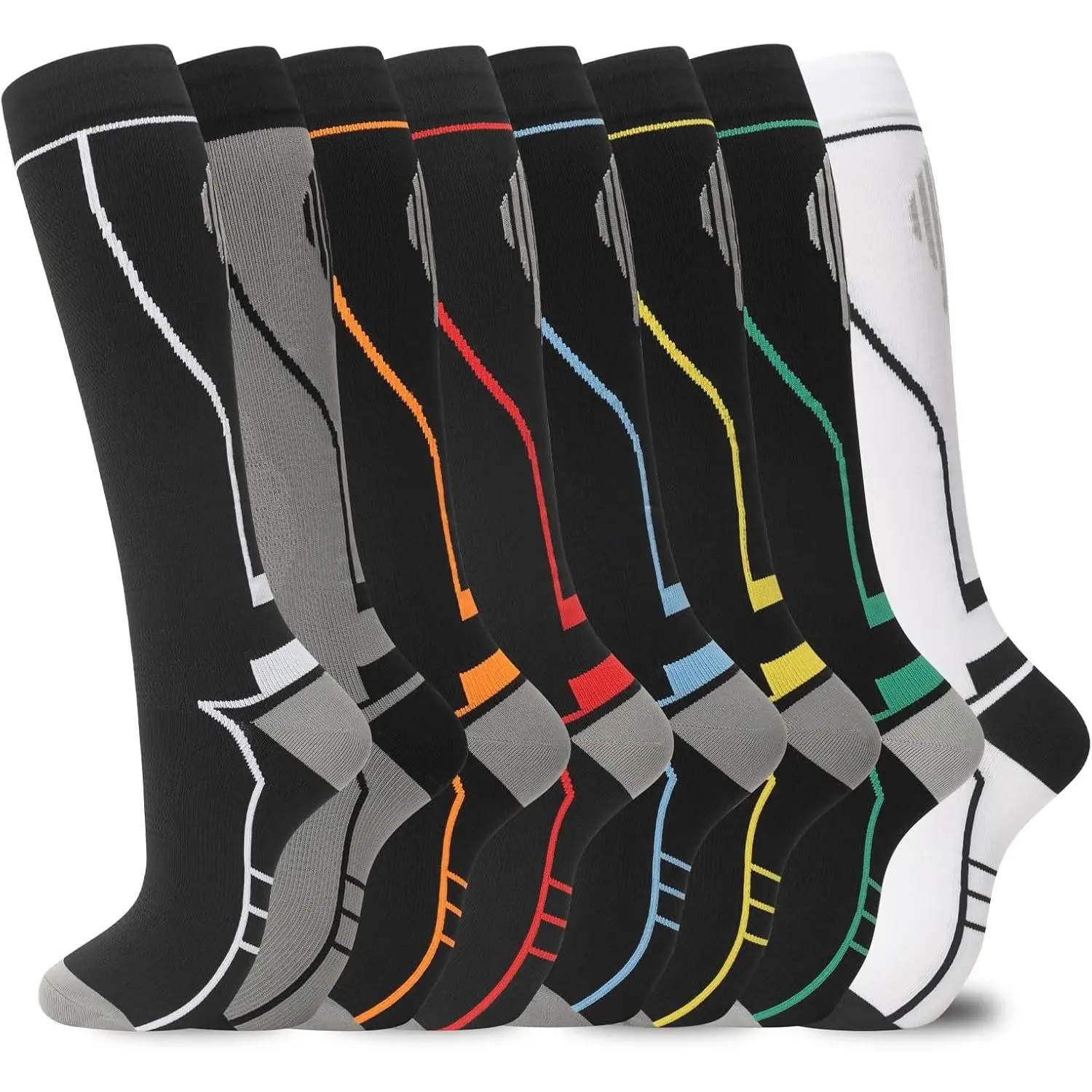 Compression Socks  Women Men Circulation Knee High 8 Pairs  Nurses, Running, Travel, Athletic
