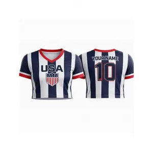 Premium Croptop Football Jersey USA Football Cropped Jersey, Breathable Pique Fabric, Sporty V-Neck Shirt