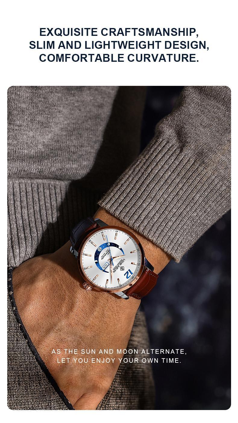 Swiss Luxury Business Chronograph: Genuine Swiss Movement,42mm Alloy Case&Leather Strap,Waterproof Luminous Dial with Calendar,Versatile Style for Work, Social&Leisure